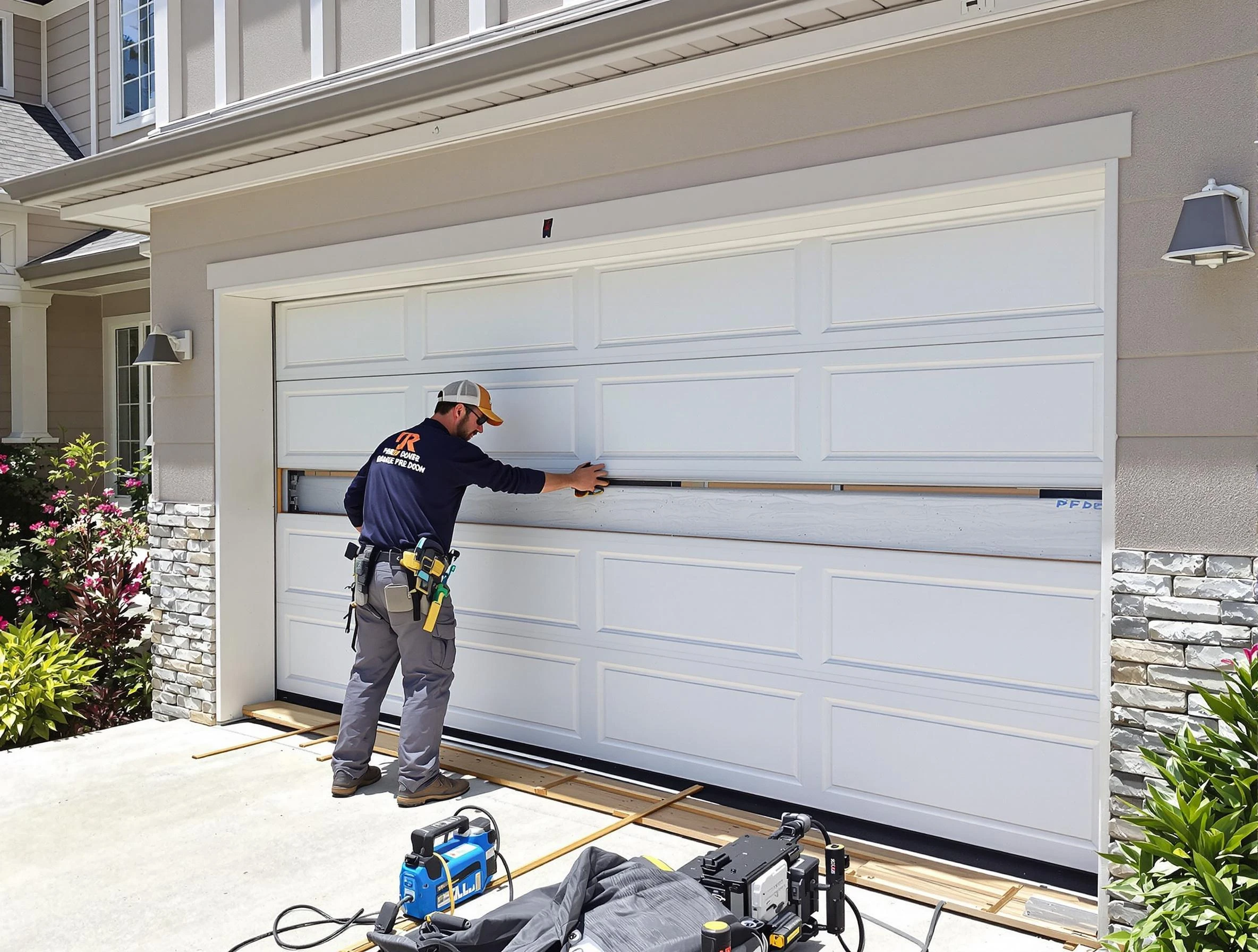 Pittsford Garage Door Repair team performing complete garage door replacement at Pittsford residence