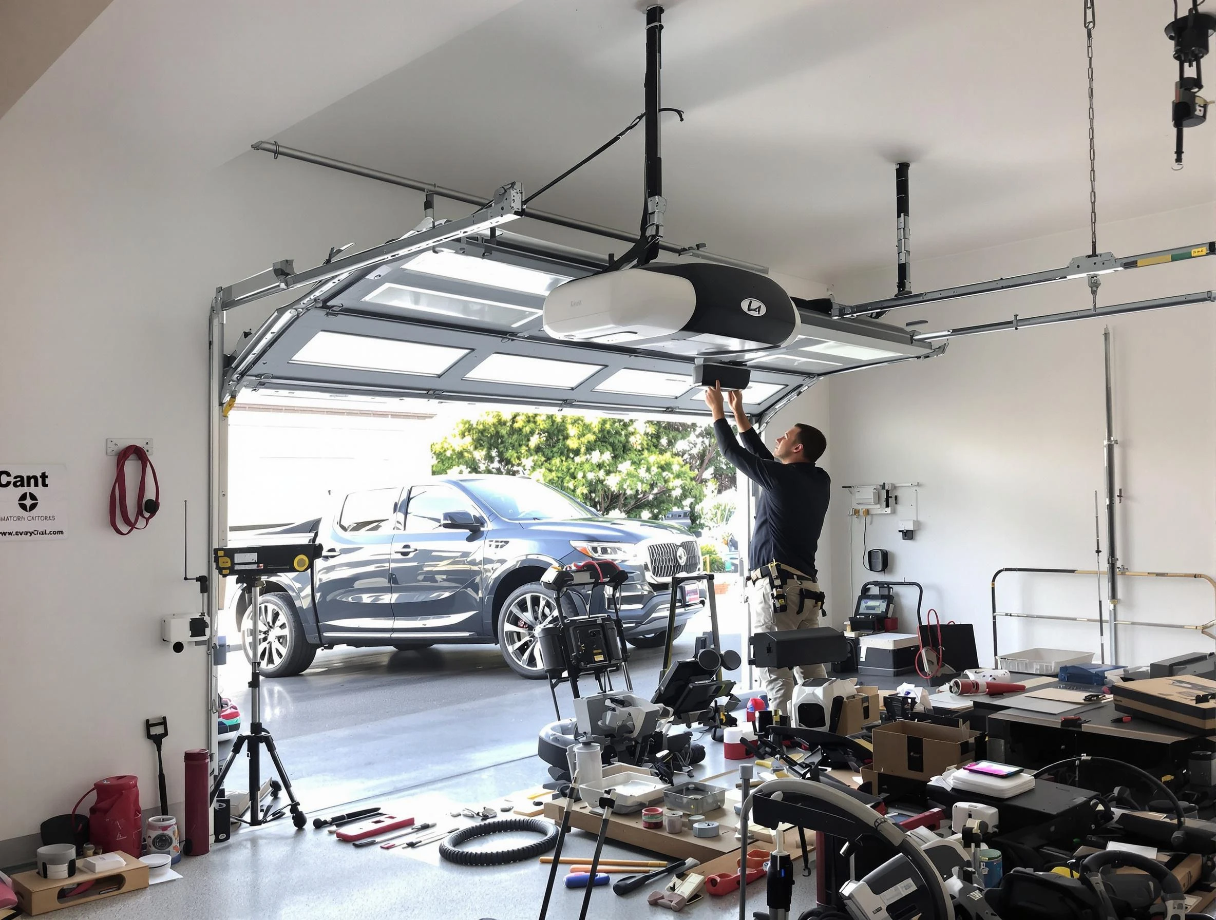 Pittsford Garage Door Repair specialist installing smart garage door opener system in Pittsford home