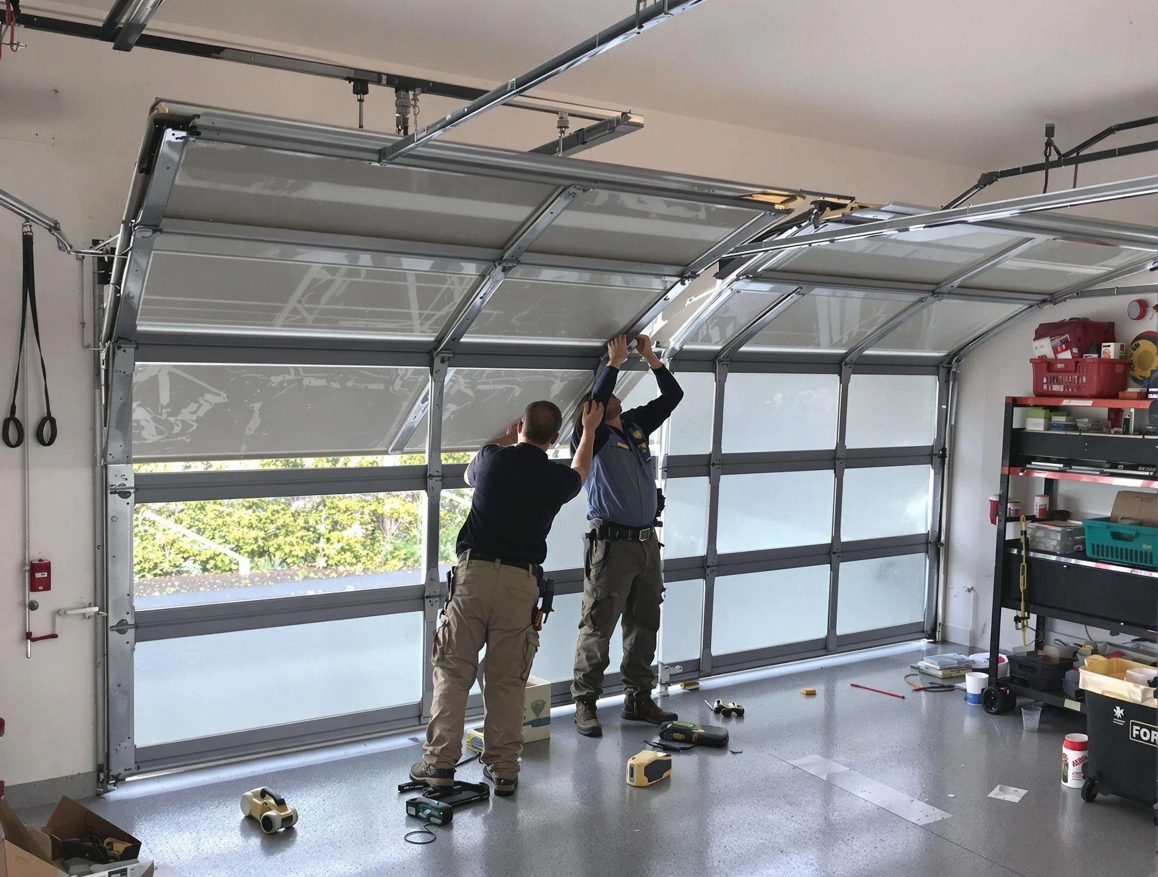 Pittsford Garage Door Repair expert performing precise panel replacement on Pittsford garage door
